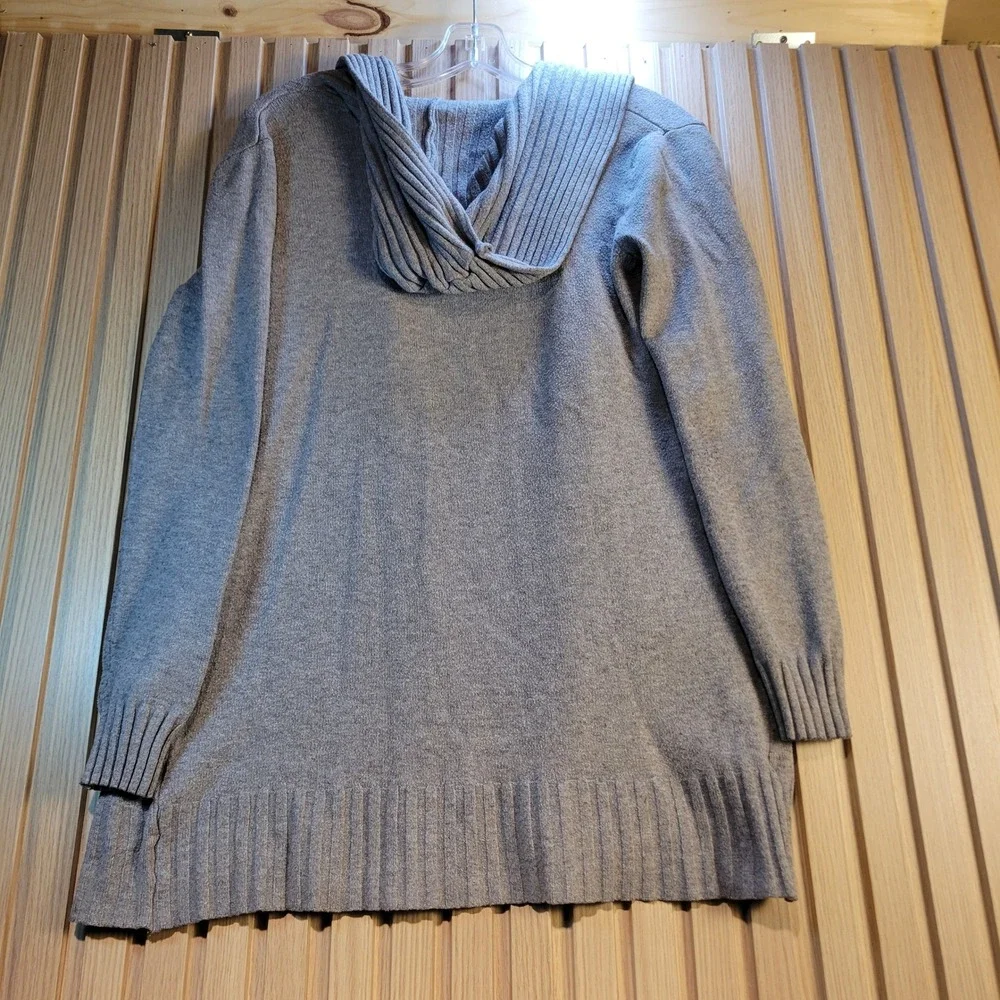 Cyrus Womens Gray Ribbed Open Front Hooded Cardigan Sweater Size M C105610A